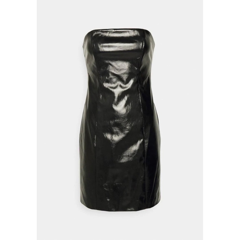 Staud Tracing Dress Black Faux Leather Strapless Mini 412-7778 Size 8 NWT